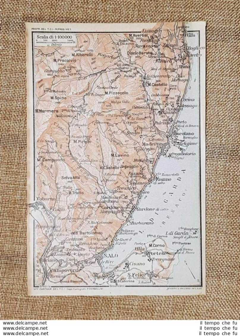 Carta Geografica O Cartina Del 1920 Salò Campoverde Toscolano Lombardia  T.C.I. - Mapas Geográficas