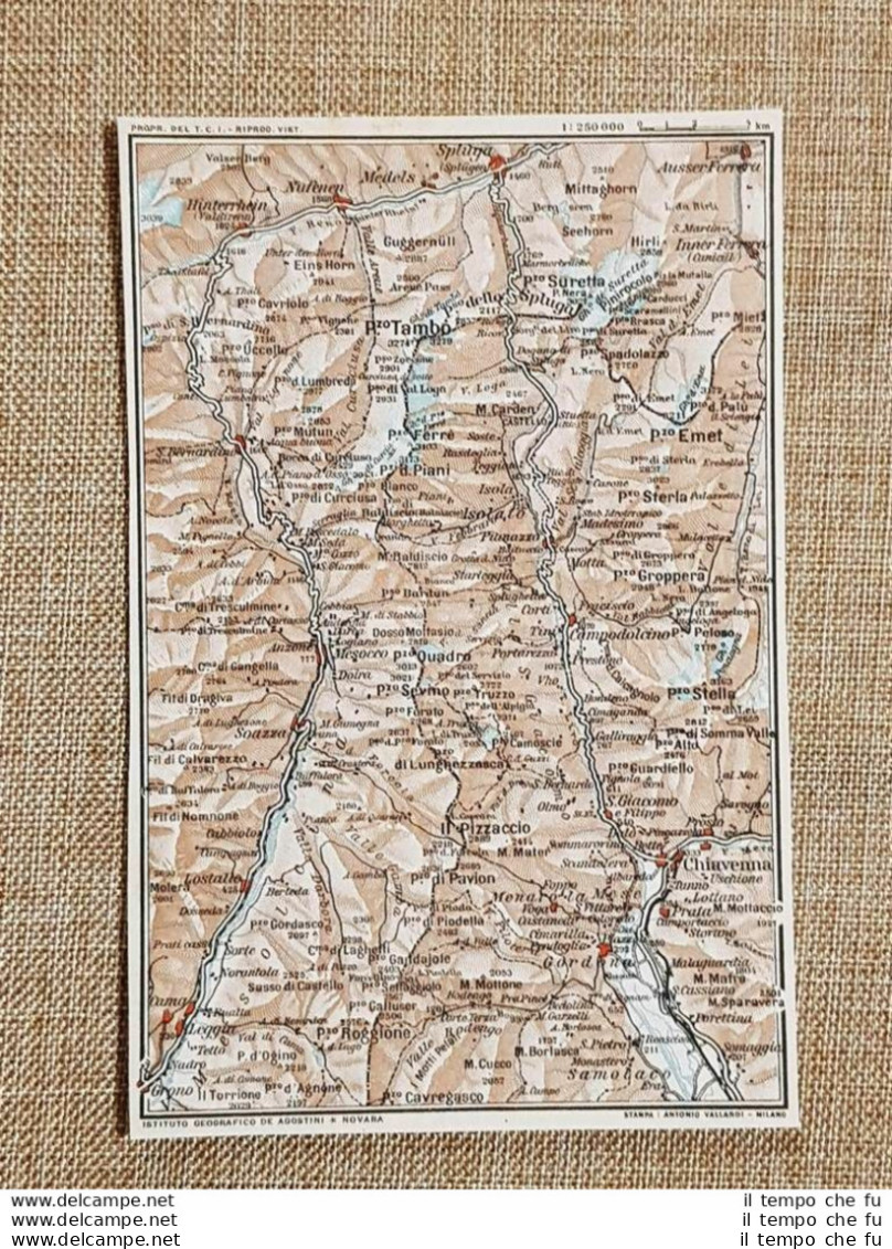 Carta Geografica O Cartina Del 1914 Chiavenna Pizzo Tambò Emet Lombardia T.C.I. - Cartes Géographiques