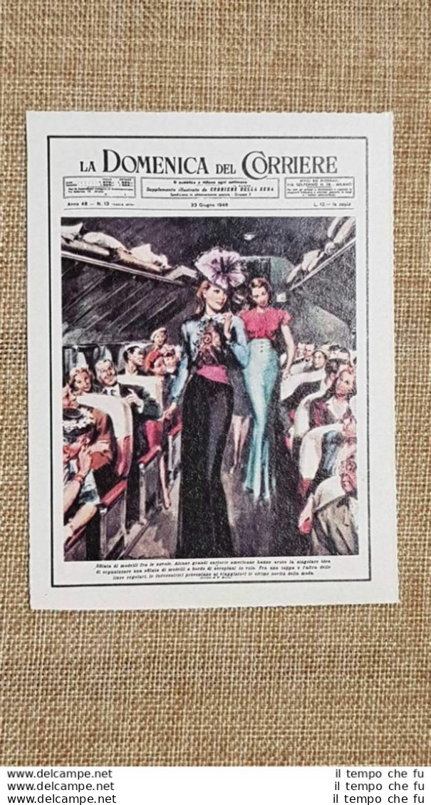 Figurina Originale La Domenica Del Corriere 1946 Sfilata Di Moda Su Aereoplano - Autres & Non Classés