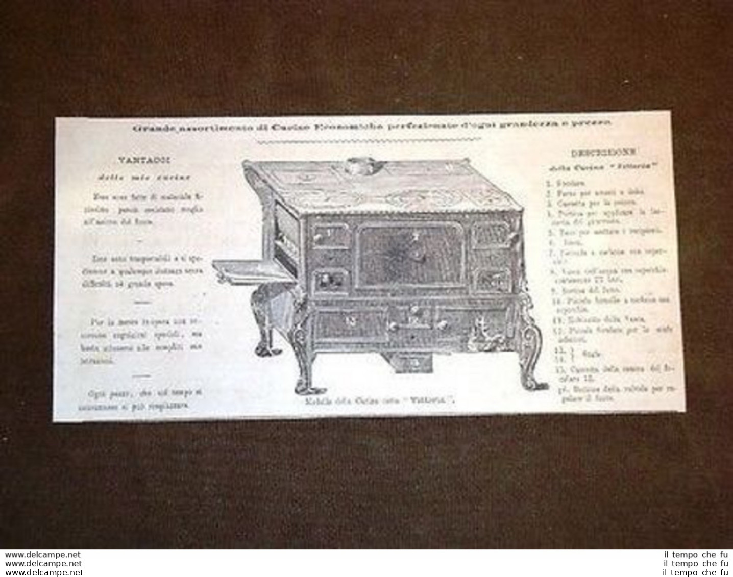 Pubblicità D'Epoca Per Collezionisti Cucine Economiche Cucina Modello "Vittoria" - Before 1900