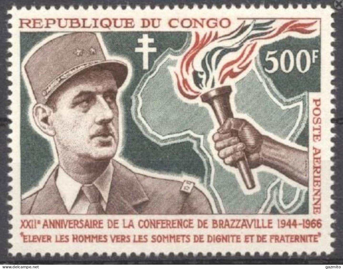 Congo Brazaville 1966, 22nd Anniversary Of Brazzaville Conference, De Gaulle, 1val - De Gaulle (Generale)