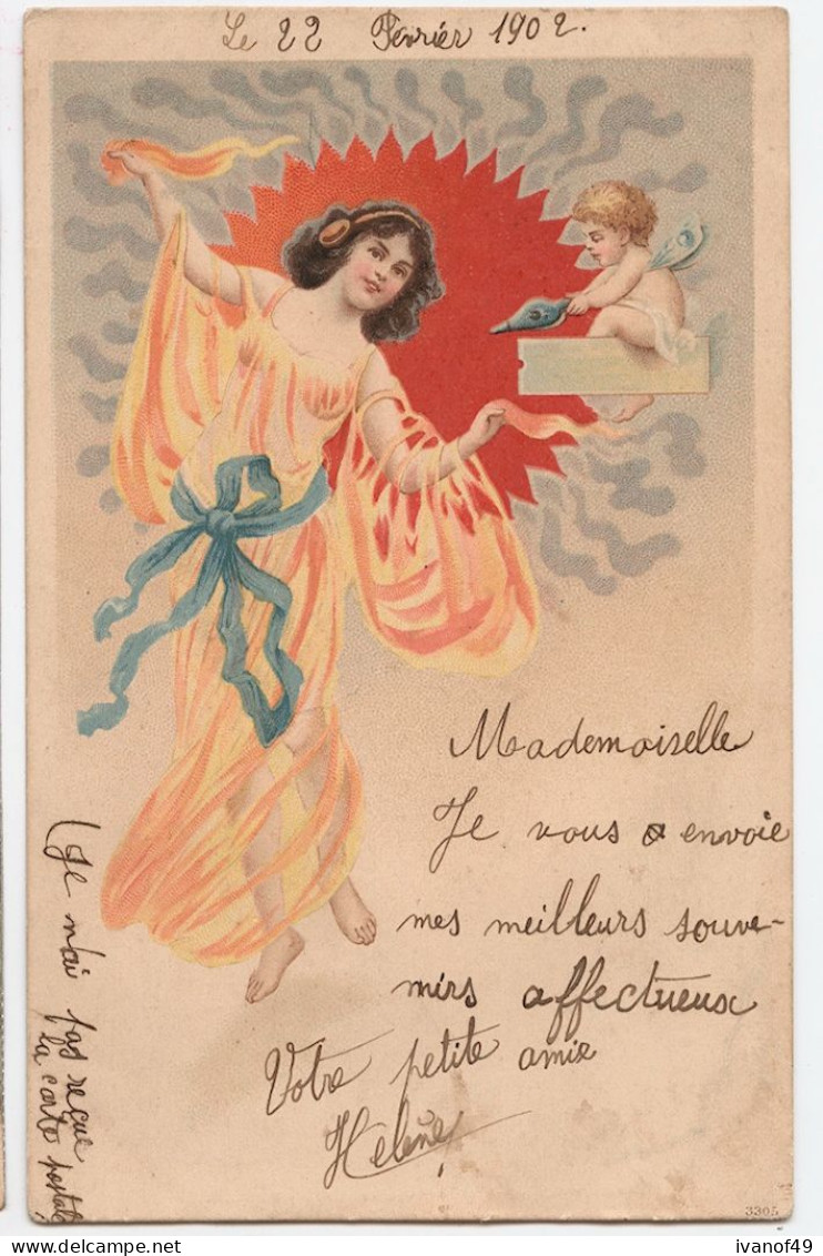 Belle Carte Fantaisie - Allégorie De La Femme Et Ange Activant La Flamme - CPA - Précurseur 1902 - Vrouwen