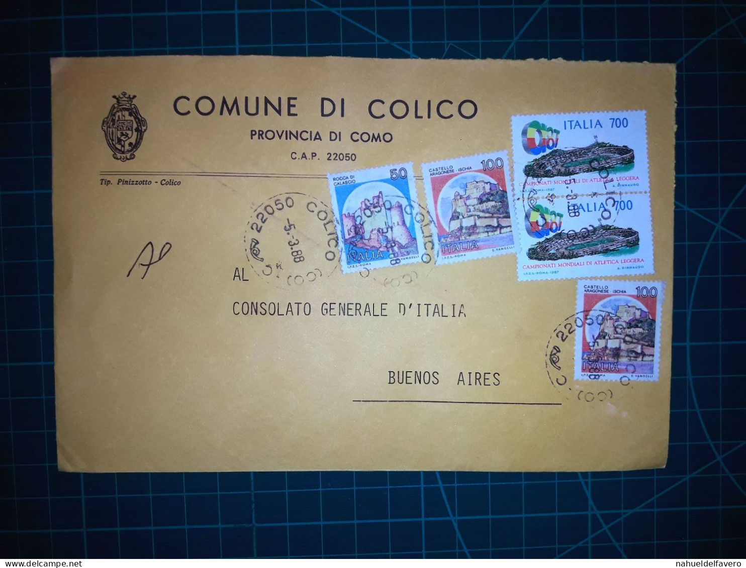 ITALIE, Enveloppe Envoyée à Buenos Aires, Argentine Avec Divers Timbres-poste (châteaux Ou Autres). Appartenant à La Com - 1981-90: Used