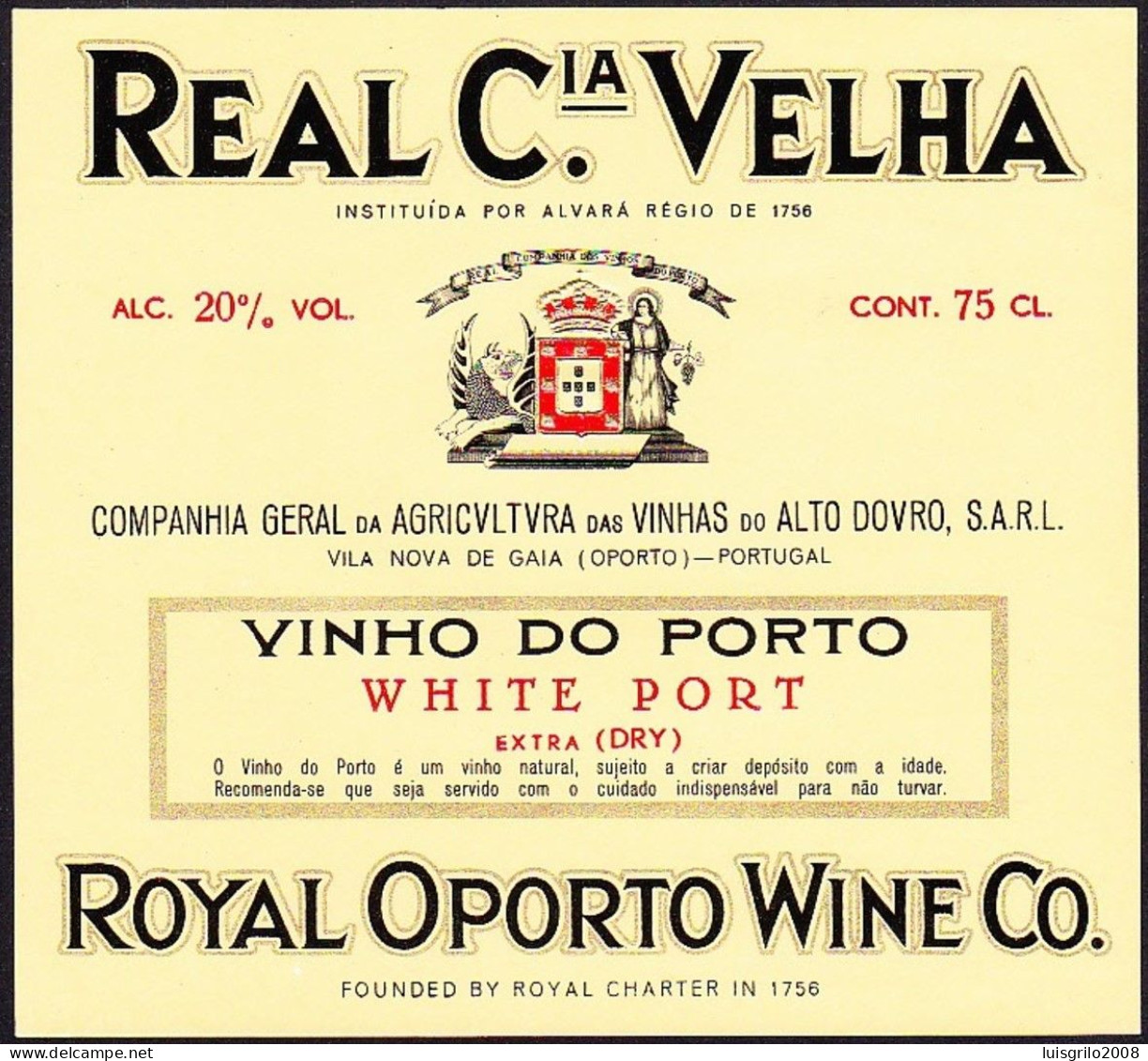 Port Wine Label, Portugal - REAL Cia. VELHA Vinho Porto WHITE PORT -|- Cª Vinhas Alto Douro, Vila Nova De Gaia - Sonstige & Ohne Zuordnung