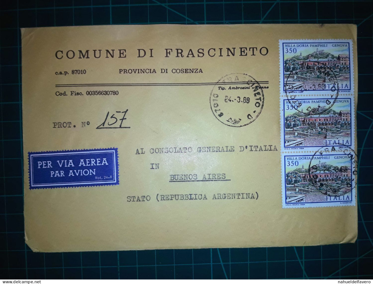 ITALIE, Enveloppe Envoyée à Buenos Aires, Argentine Avec Divers Timbres-poste (châteaux Ou Autres). Appartenant à La Com - 1981-90: Gebraucht