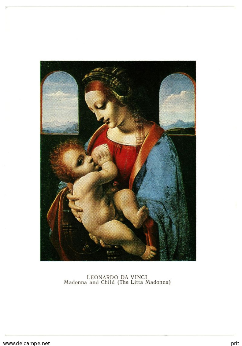 Madonna And Child (The Litta Madonna), Leonardo Da Vinci Unused Art Postcard. Publisher Aurora Art Leningrad USSR 1980 - Paintings