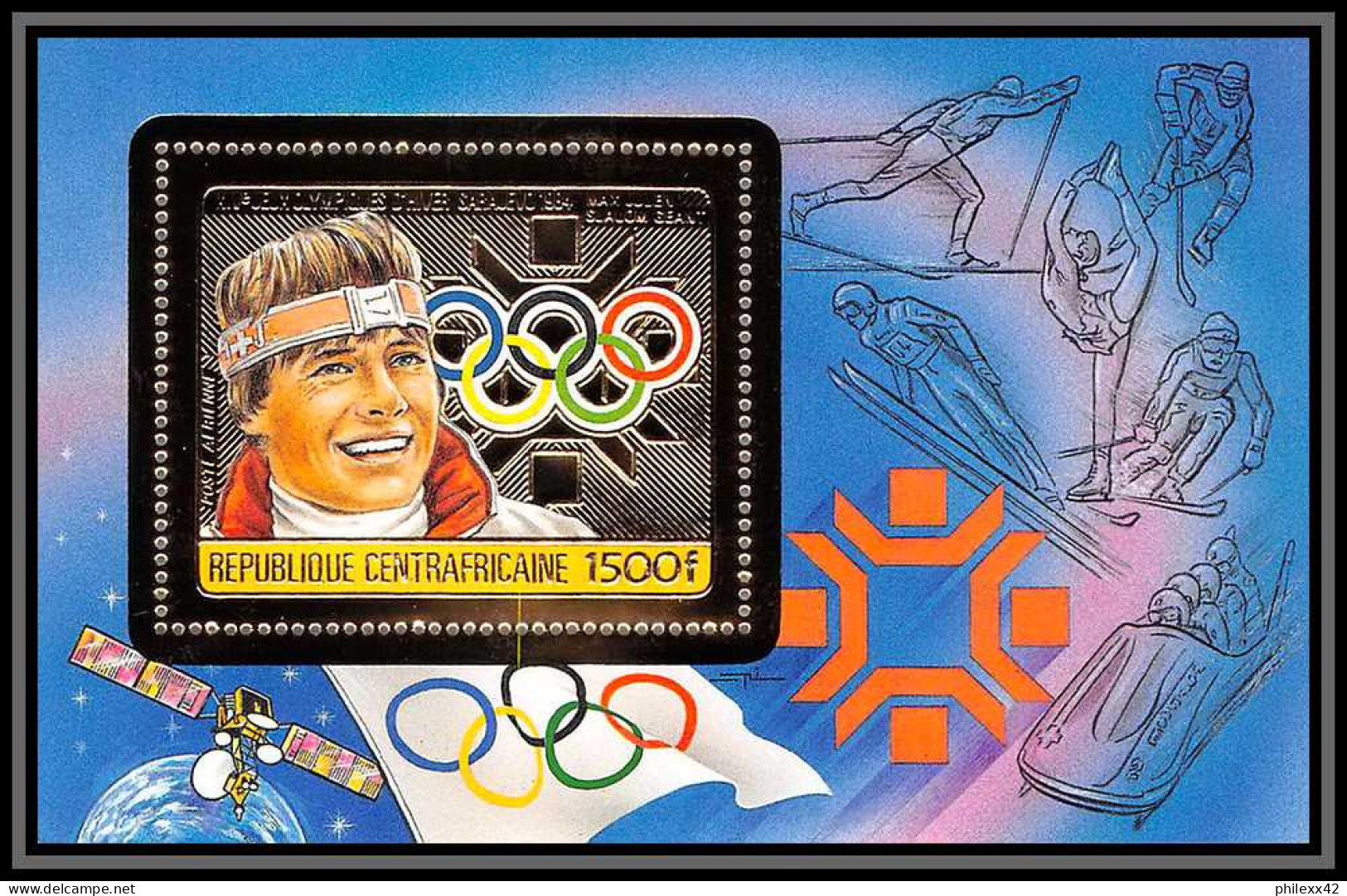 86058/ N°304 A Max Julen Suisse Sarajevo Jeux Olympiques Olympic Games 1984 Centrafricaine OR Gold MNH ** - Winter 1984: Sarajevo