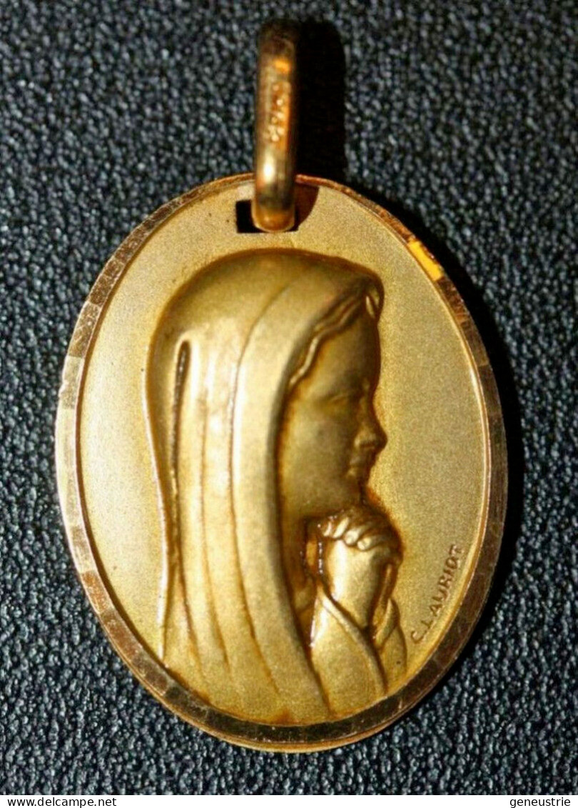 Médaille Religieuse Milieu XXe Plaqué Or "Vierge Marie" Graveur: C. Lauriot - Religious Medal - Religion & Esotérisme