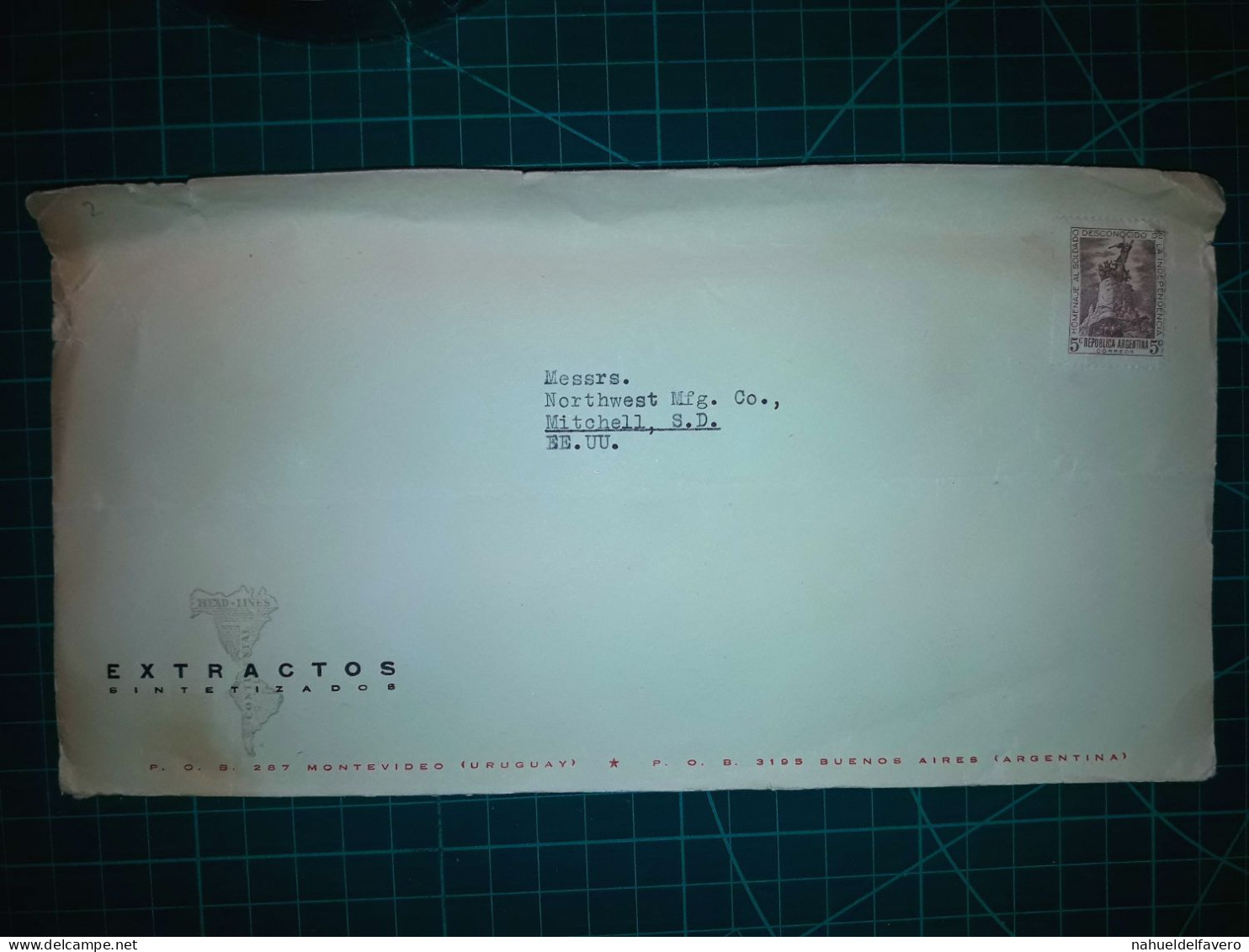 ARGENTINE, Enveloppe Longue Distribuée Aux USA Appartenant à La Société "Extractos Sintetizados". - Used Stamps