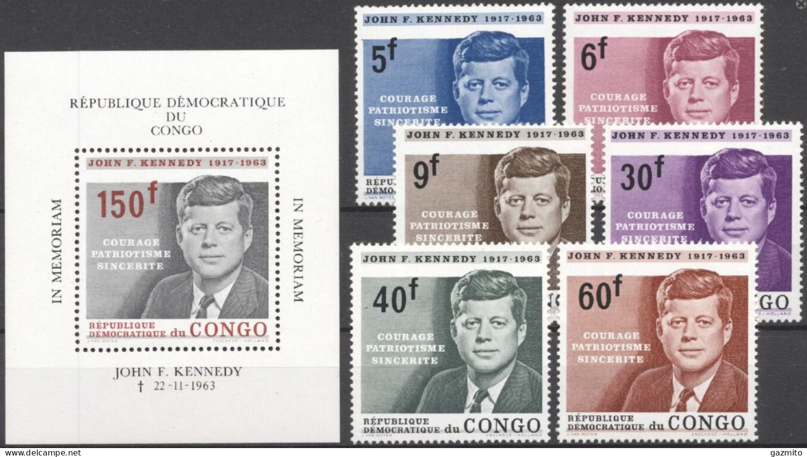 Congo Ex Zaire 1964, President Kennedy Commemoration, 6val +BF - Ongebruikt
