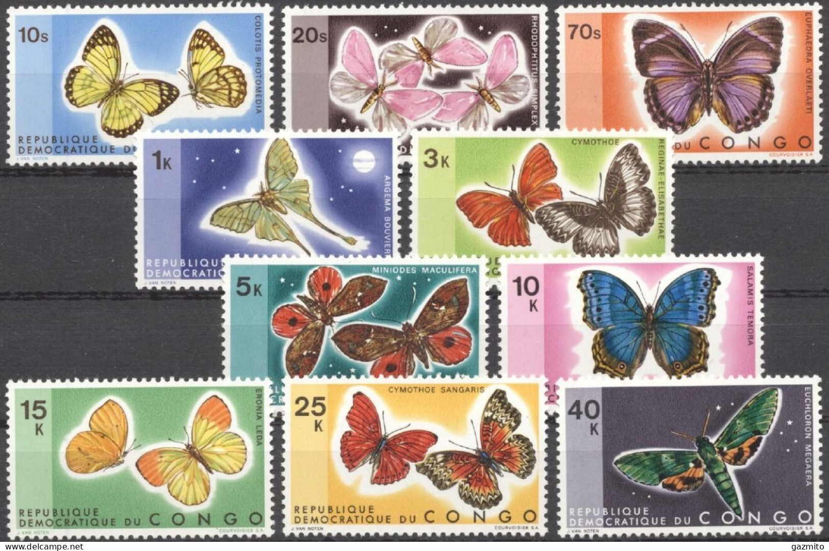 Congo Ex Zaire 1971, Butterflies And Moths, 10val - Mariposas