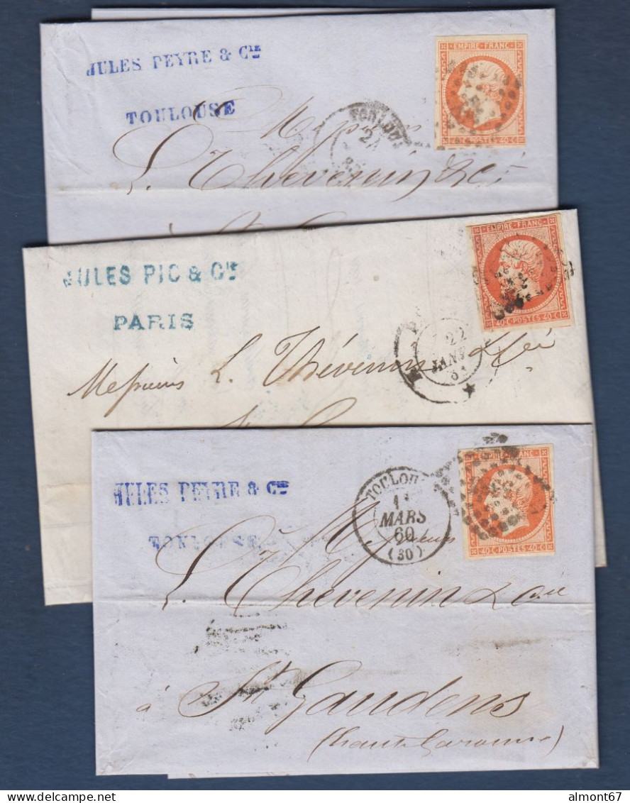 Napoléon N° 16  - Lot De 3 Lettres -  Cote : 90 € - 1853-1860 Napoléon III.