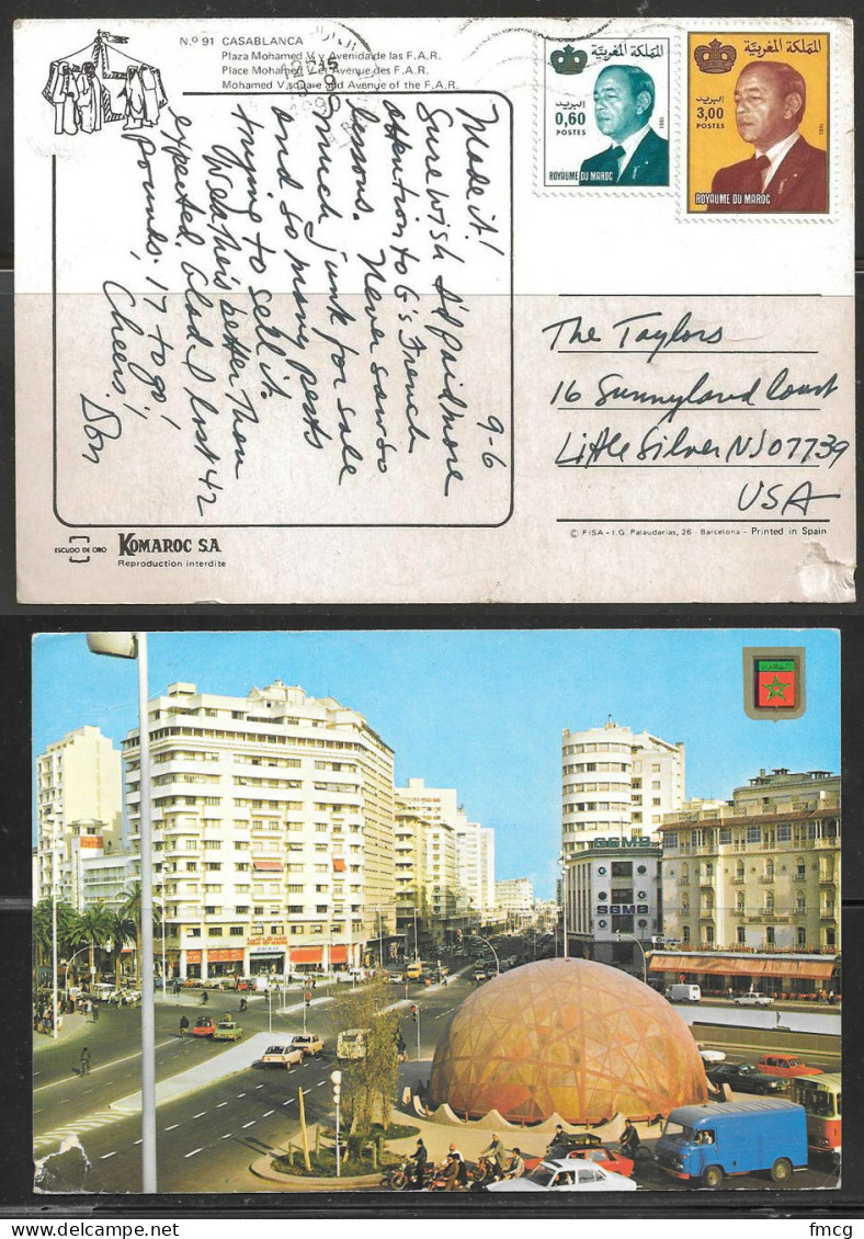 1990 Morocco 3.00d & 0.60d Hassan (18-9-1990) On PPC To USA - Marocco (1956-...)