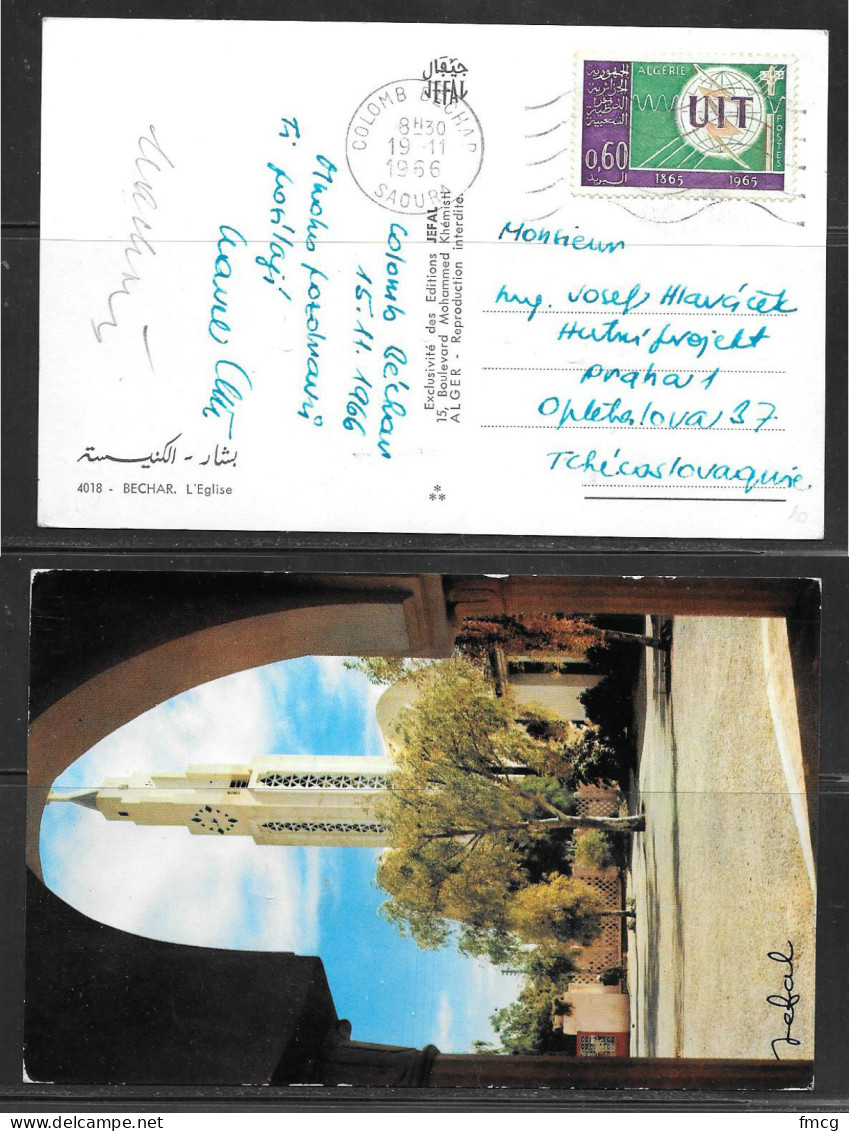 1966 Algeria Colomb Bechar (19-11) To Czech, UIT Stamp - Algerien (1962-...)