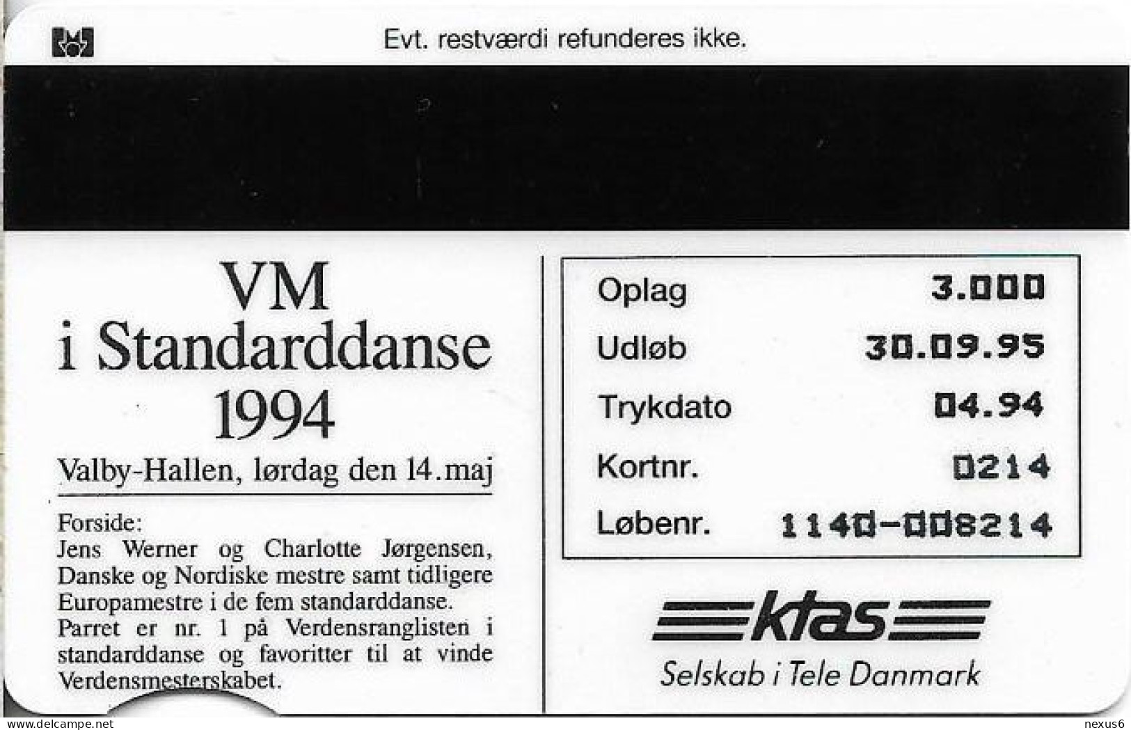 Denmark - KTAS - Winners In Standard Dance - TDKS025 - 04.1994, 50kr, 3.000ex, Used - Denemarken