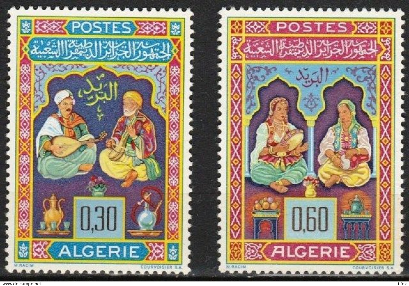 Année 1965-N°411/412 Neufs**/MNH : Les Musiciens/musiciennes : Rhâb /luth Et Derbouka (de M. RACIM ) - Algerien (1962-...)