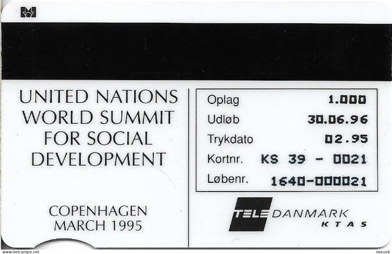 Denmark - KTAS - Culture Social Summit '95 - TDKS039 - 02.1995, 500kr, 464ex, Used - Denmark