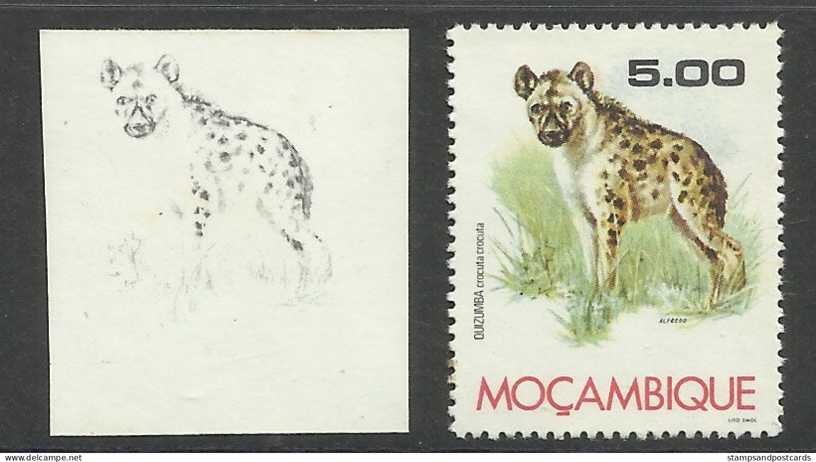Mozambique 1976 Preuve De Couleur Hyène Tachetée Moçambique 1976 Color Proof Spotted Hyena - Autres & Non Classés