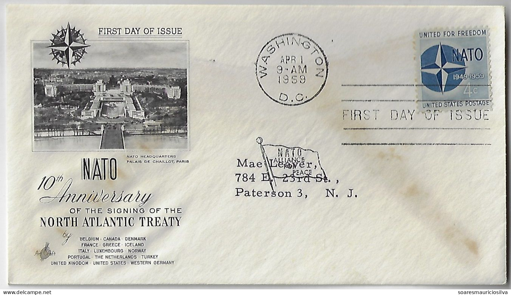 USA United States FDC 1st Day Cover 10th Anniversary Of The Signing Of The North Atlantic Treaty NATO Cancel Washington - Covers & Documents