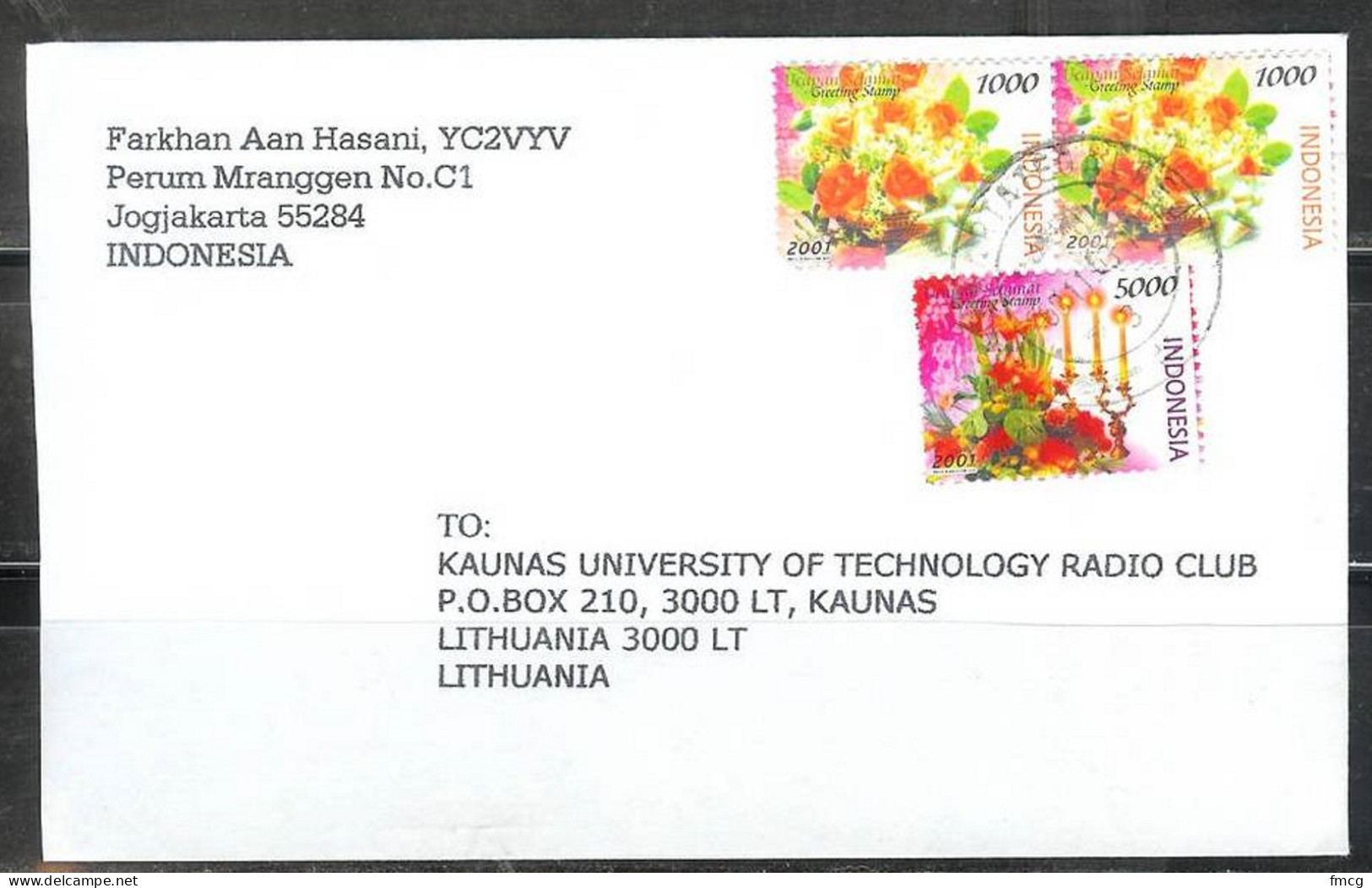 2001 Greeting Flowers To Kaunas Lithuania - Indonesien