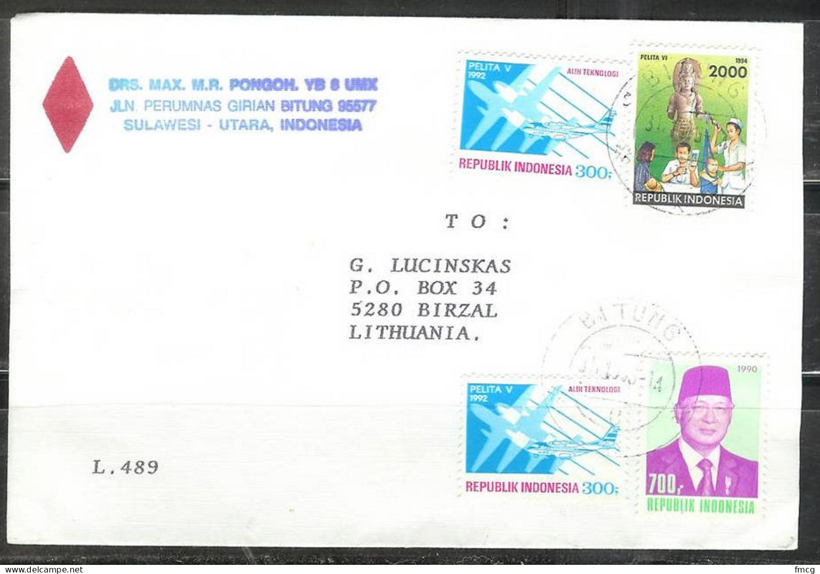 1996 To Lithuania With 1992 Aviation Technology Stamp - Airplane - Indonésie