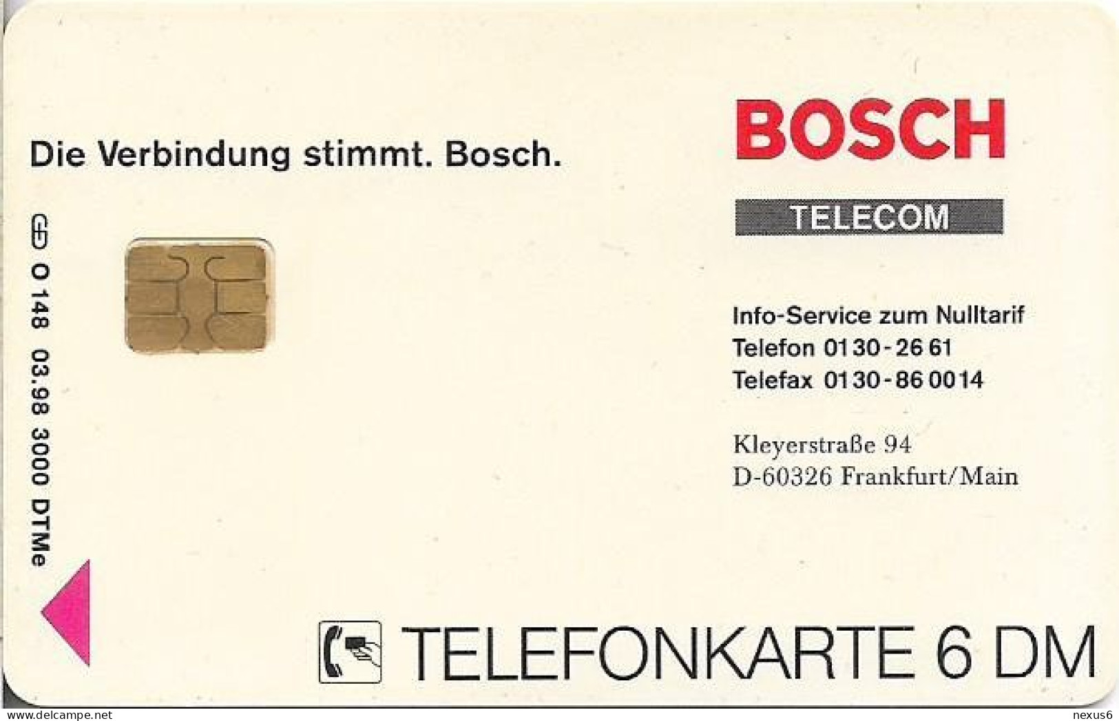 Germany - Bosch Telecom - Mecom - O 0148 - 03.1998, 6DM, 3.000ex, Used - O-Reeksen : Klantenreeksen