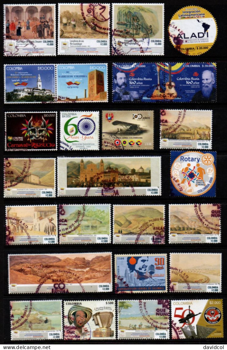 0065E- COLOMBIA 2019 ABSOLUTELY COMPLETE USED YEAR X 105 STAMPS +1 S/S - SOME ISSUES ARE VERY SCARCES - Kolumbien