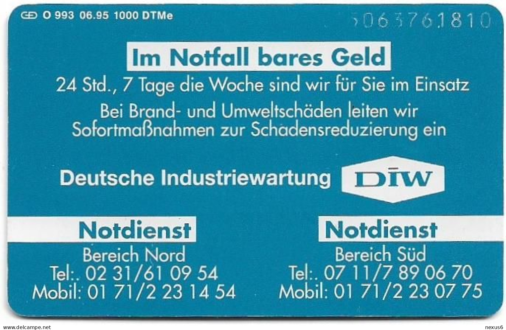 Germany - Deutsche Industriewartung - Umweltschäden - O 0993 - 06.1995, 6DM, 1.000ex, Used - O-Series: Kundenserie Vom Sammlerservice Ausgeschlossen