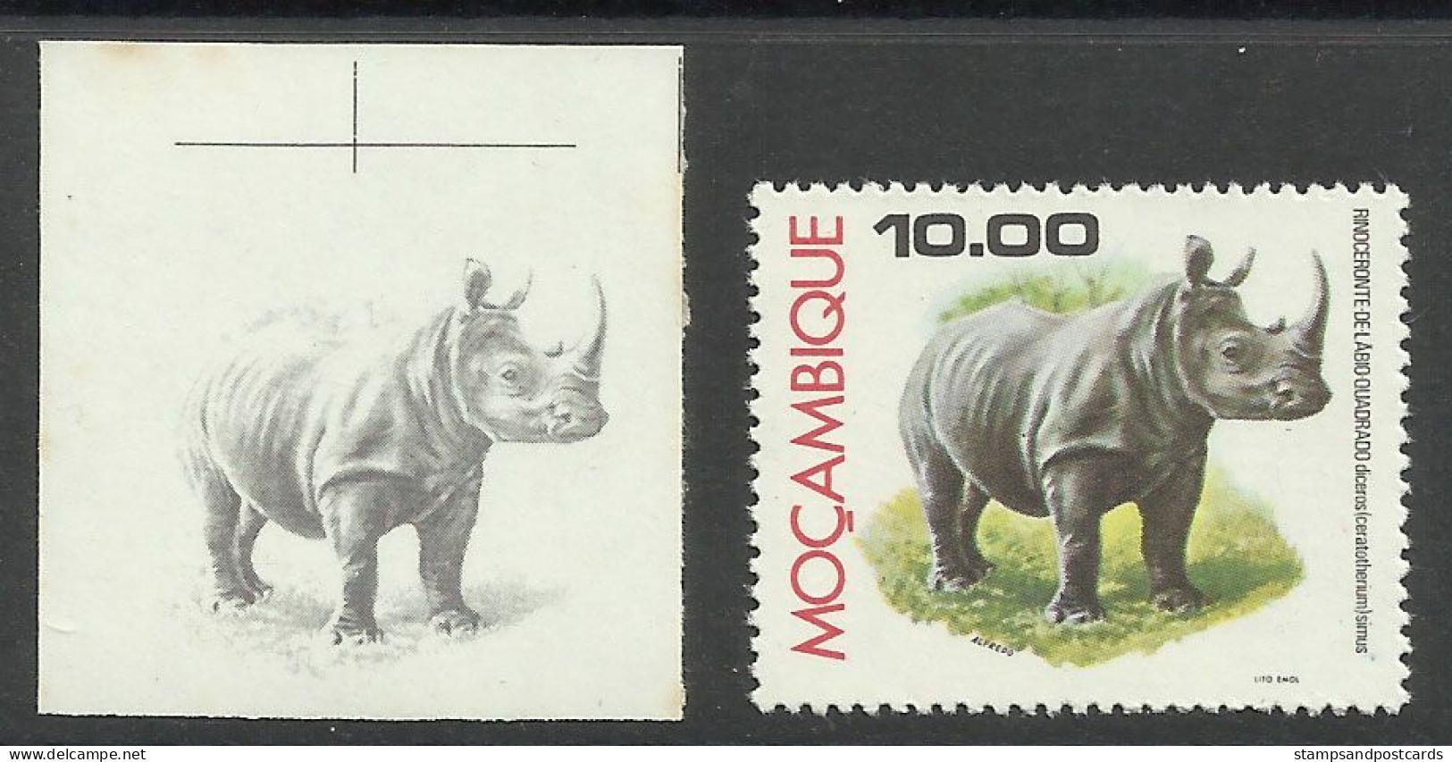 Mozambique 1976 Preuve De Couleur Rhinocéros Moçambique 1976 Color Proof Rhino Rhinocerus - Rhinozerosse