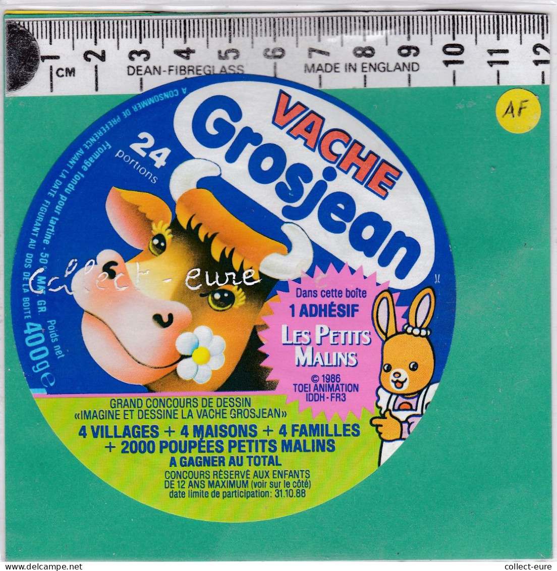 C1294 FROMAGE FONDU VACHE GROJEAN 24 PORTIONS  LES PETITS MALINS LAPIN 1986 - Formaggio