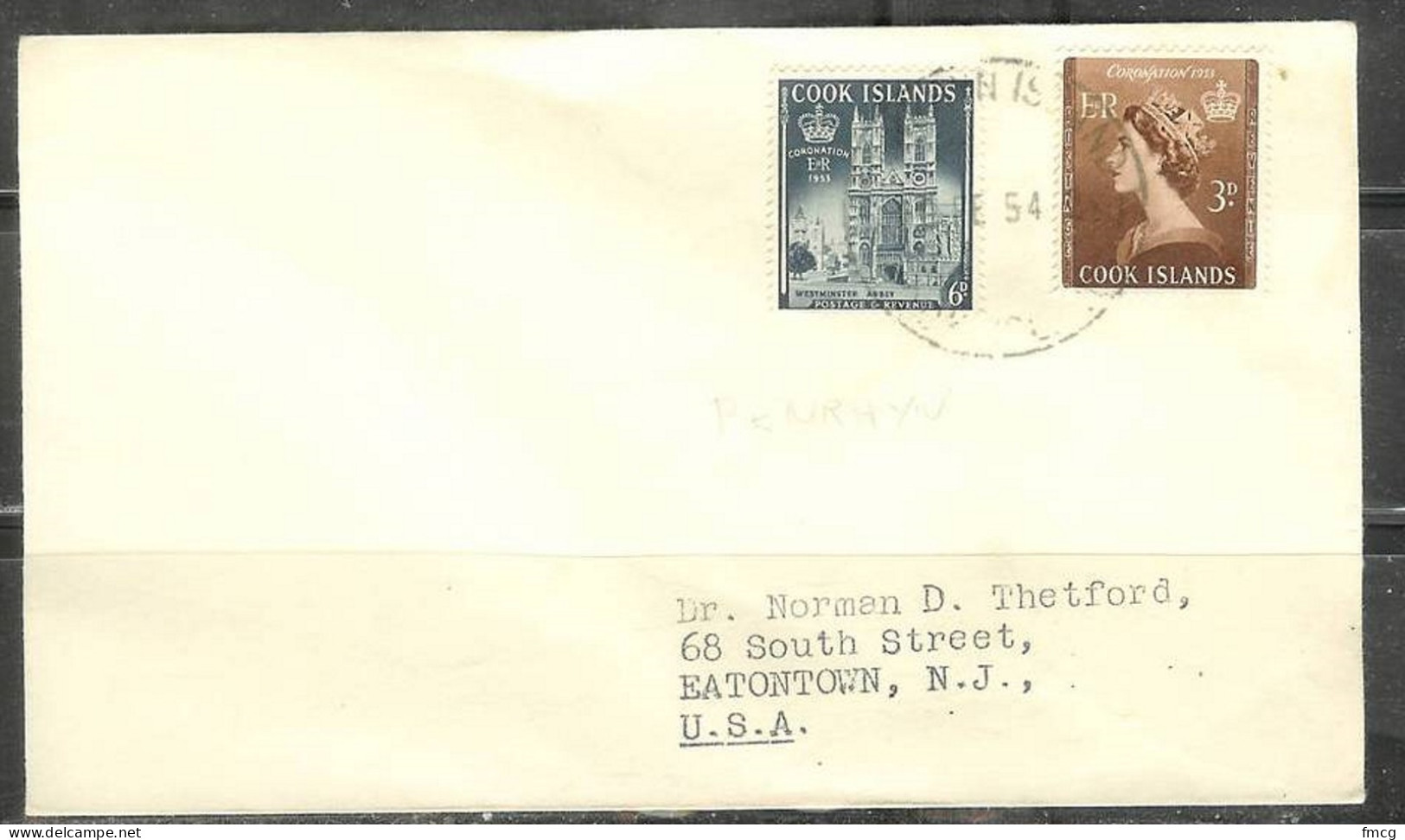 8 February 1954 Penrhyn Cancel To USA - Cookinseln