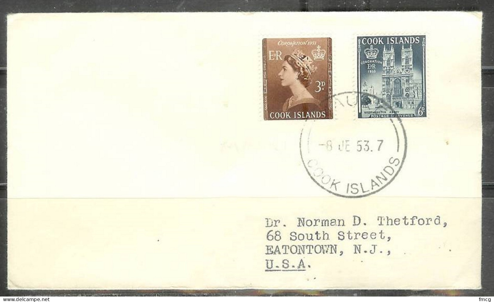 8 June 1953 Mauki Cancel To USA - Cookeilanden