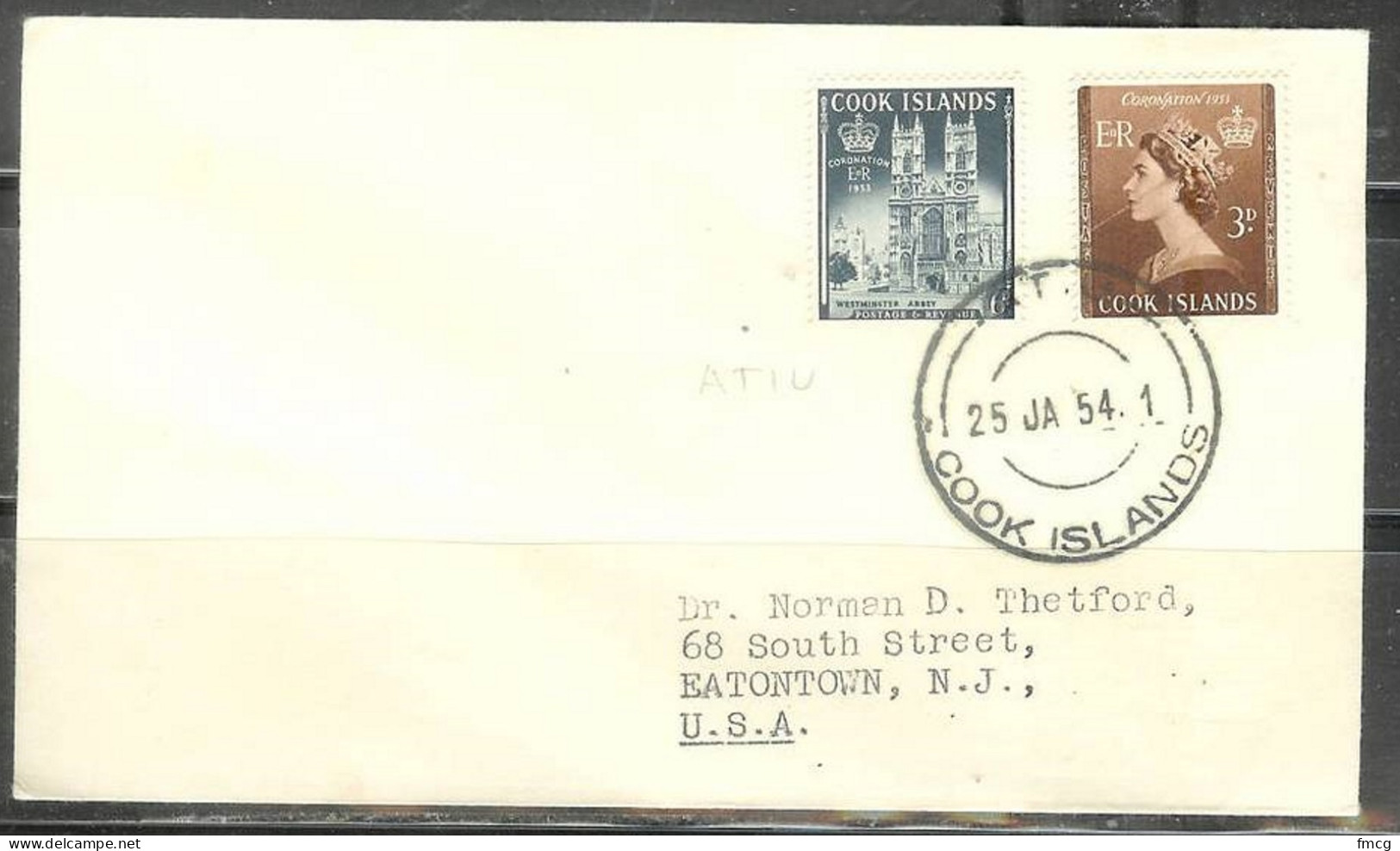 25 January 1954 Aitu Cancel To USA - Cook Islands