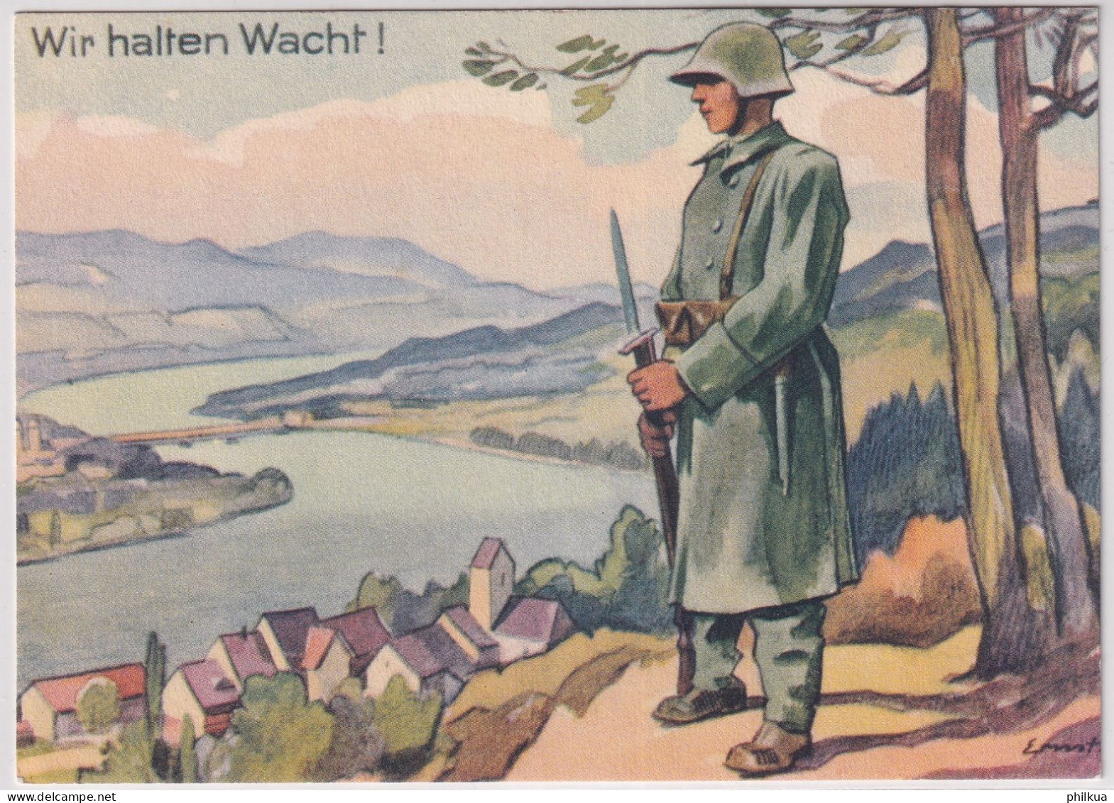 Feldpostkarte Gz. Br. 4 - Wachmann über Dem Rhein - Altri & Non Classificati