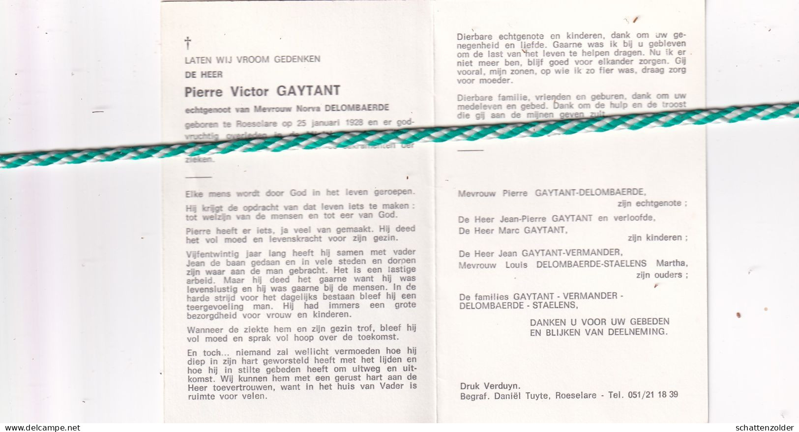 Pierre Victor Gaytant-Delombaerde, Roeselare 1928, 1980 - Obituary Notices