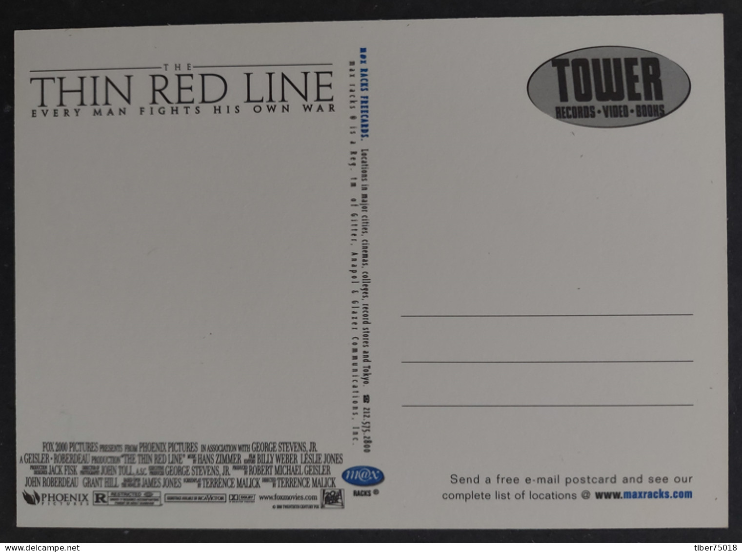 Carte Postale (Tower Records) The Thin Red Line (cinéma - Film - Affiche) Sean Penn - Affiches Sur Carte