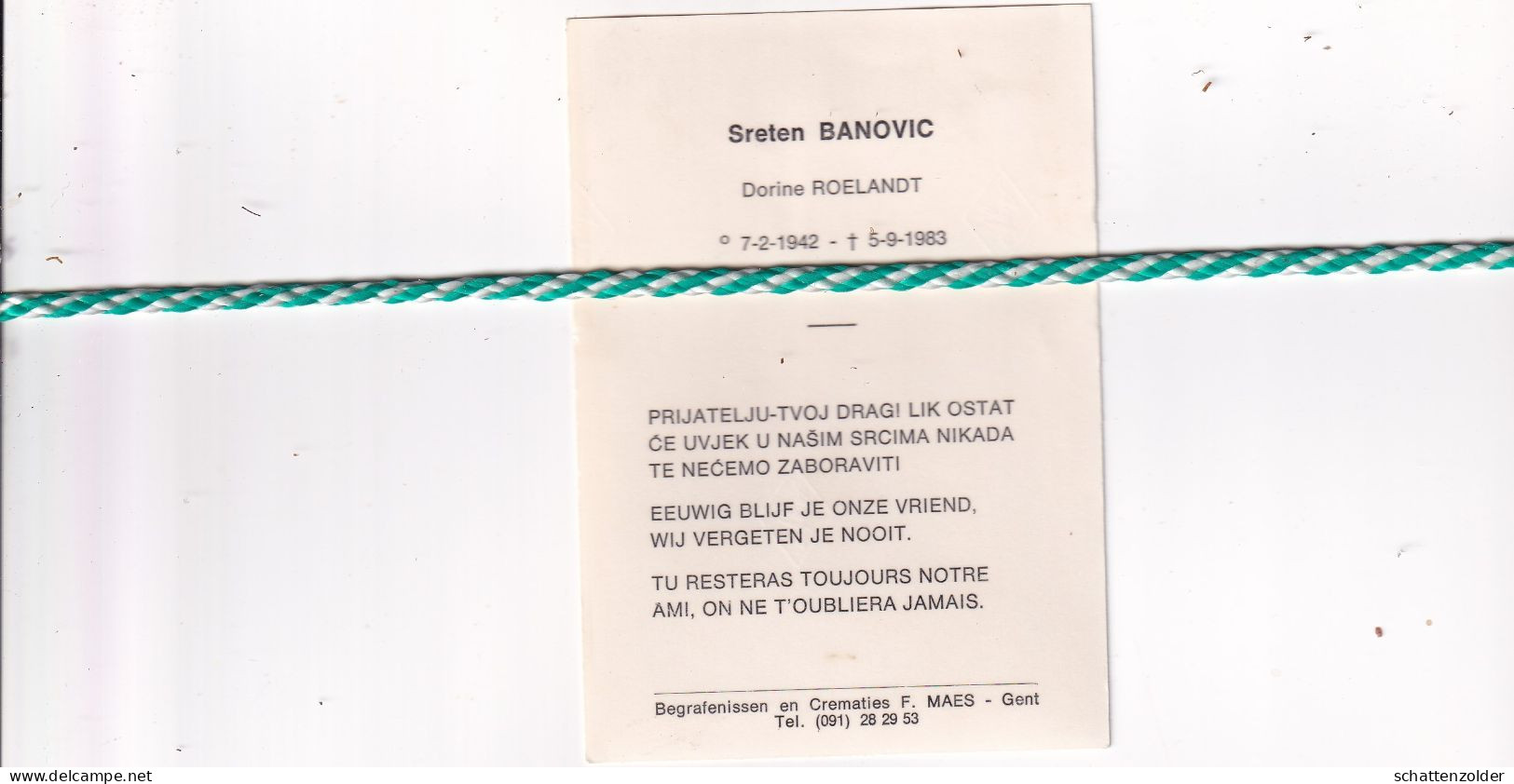 Sreten Banovic-Roelandt, 1942, 1983. Foto - Overlijden