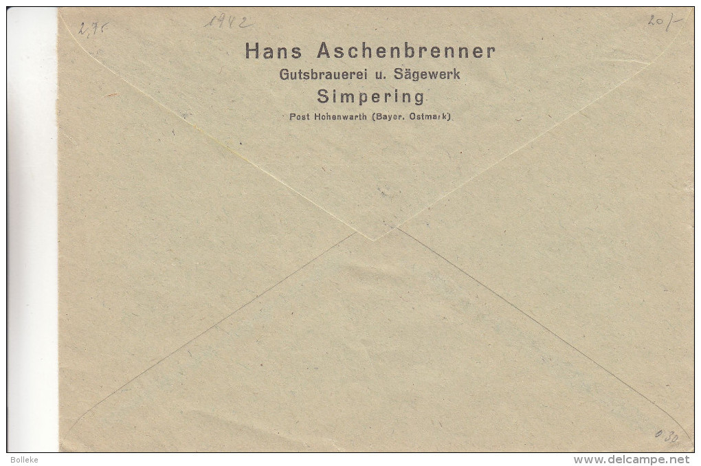 Allemagne- Empire - Lettre De 1942 - Oblitération Hohenwarth - Hitler - Storia Postale