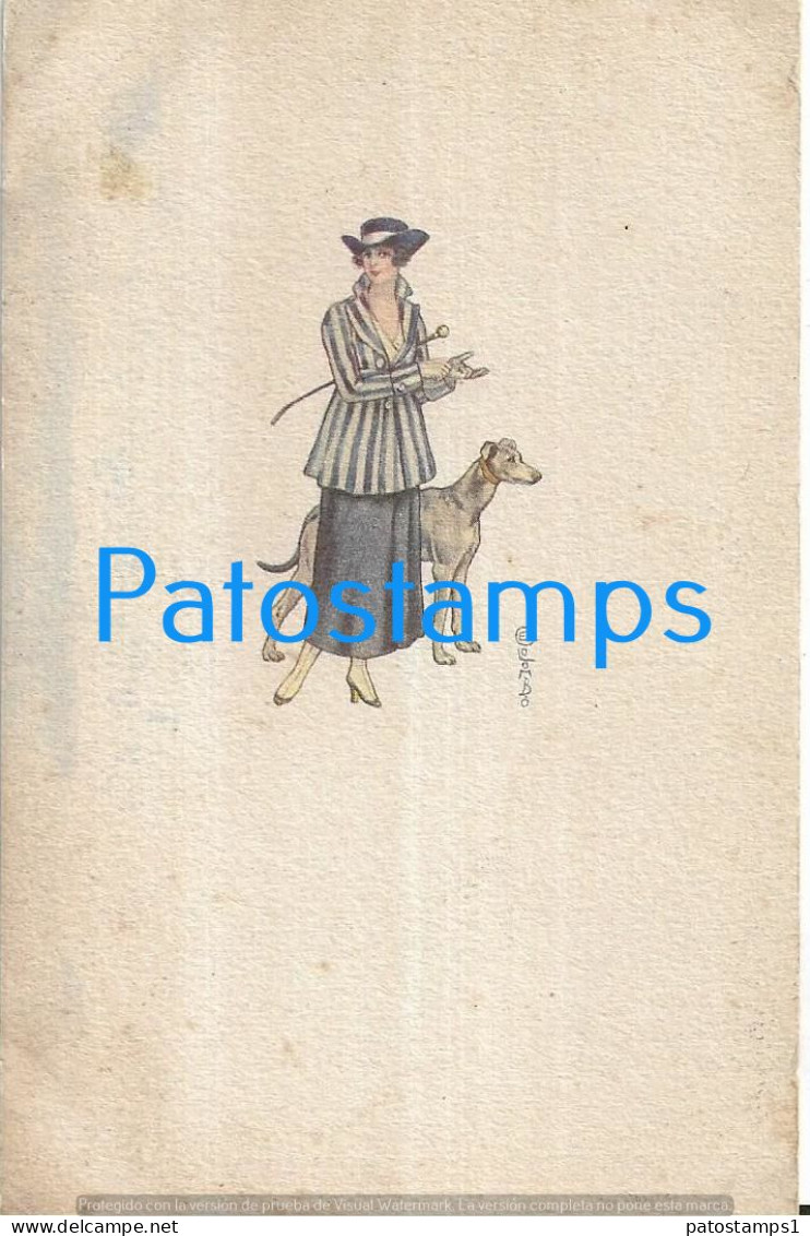 228538 ART ARTE SIGNED COLOMBO WOMAN AND DOG SPOTTED POSTAL POSTCARD - Other & Unclassified