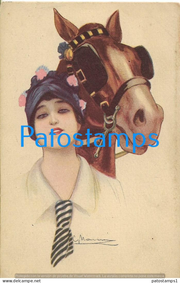 228539 ART ARTE SIGNED WOMAN AND HORSE POSTAL POSTCARD - Other & Unclassified