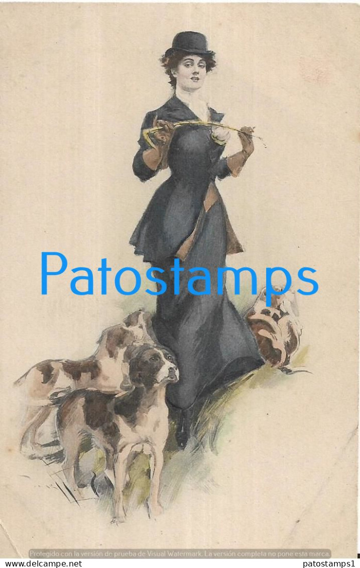 228540 ART ARTE SIGNED WOMAN ELEGANT AND VERY DOG BREAK POSTAL POSTCARD - Other & Unclassified