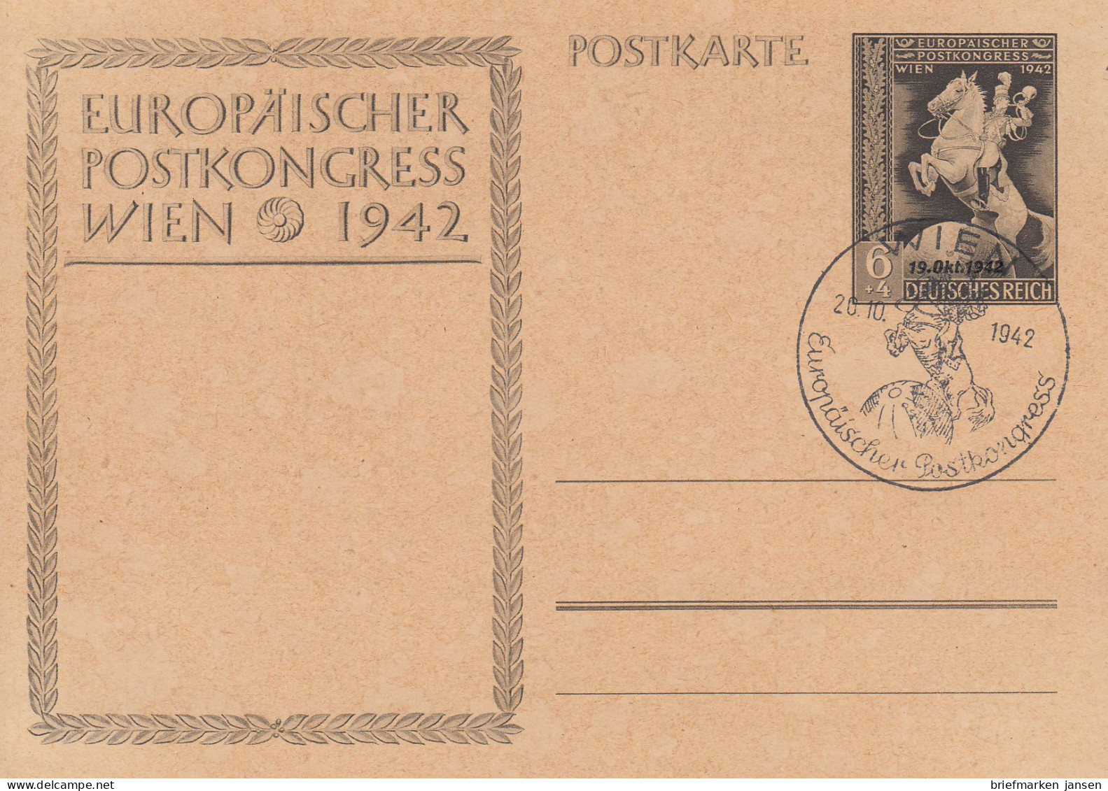Dt. Reich Mi.Nr. P 295b Sonderpostkarte Zum Europäischen Postkongress Wien 1942 - Autres & Non Classés