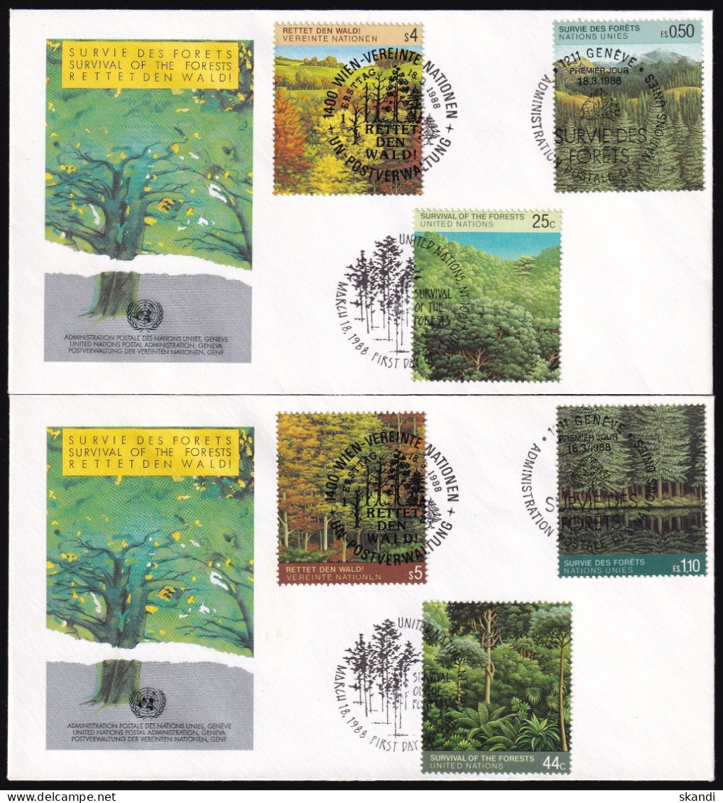 UNO NEW YORK - WIEN - GENF 1988 TRIO-FDC Rettet Den Wald - Emisiones Comunes New York/Ginebra/Vienna