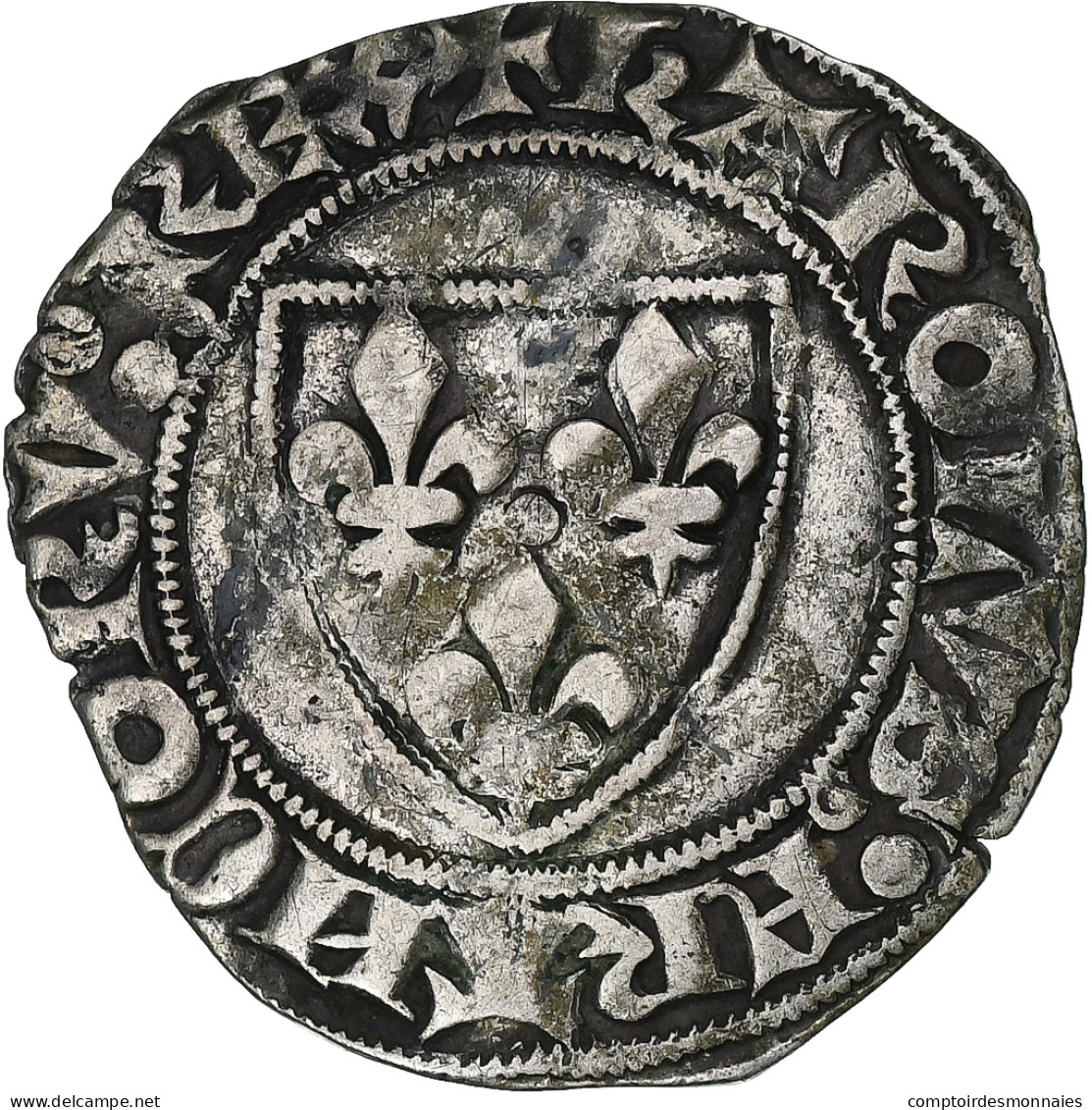 France, Charles VI, Blanc Guénar, Romans, Billon, TB+, Gadoury:377 - 1380-1422 Carlos VI El Bien Amado