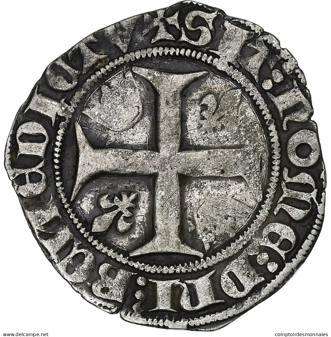 France, Charles VI, Blanc Guénar, Romans, Billon, TB+, Gadoury:377 - 1380-1422 Charles VI Le Fol
