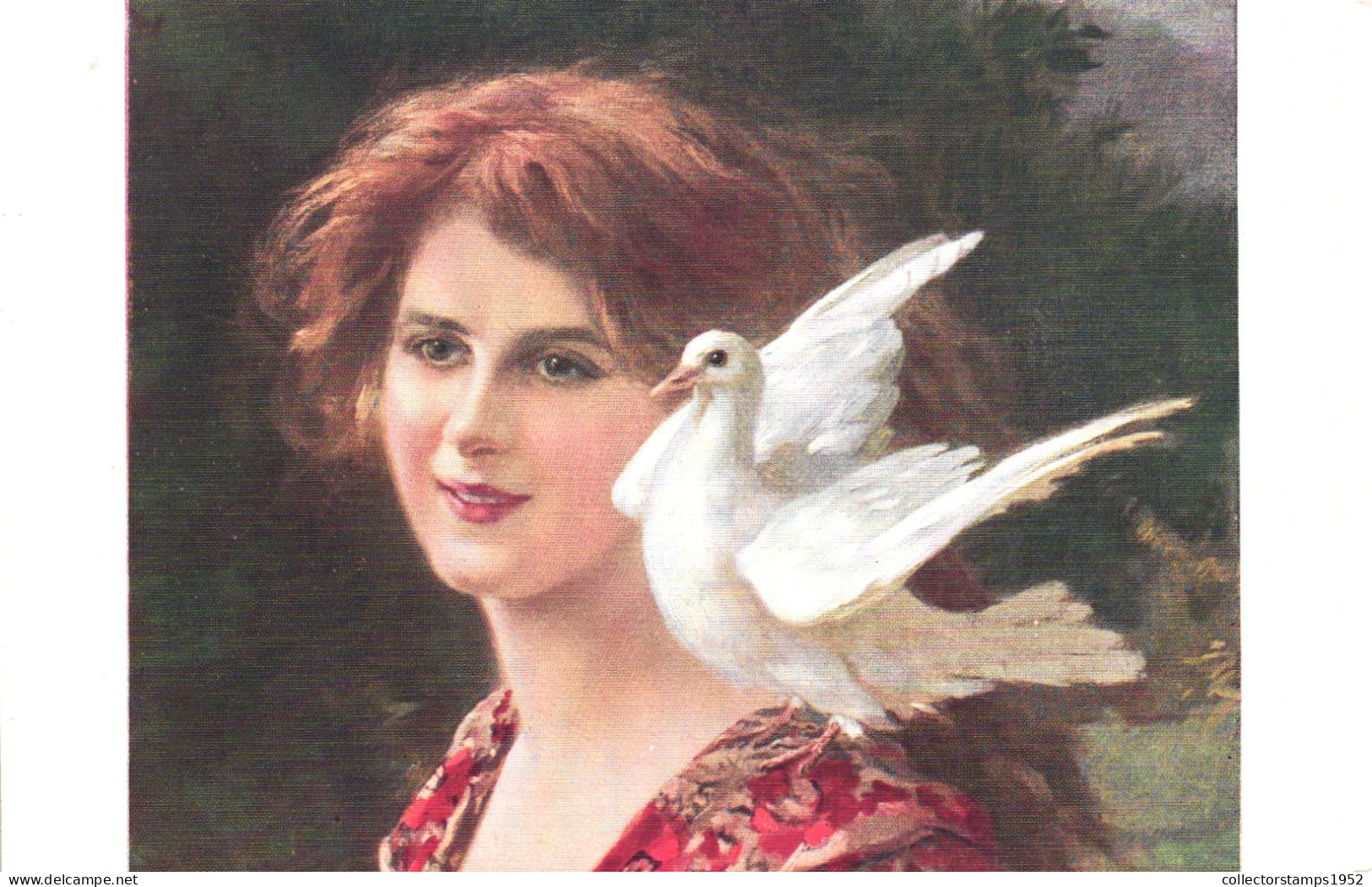 PAINTING, FINE ARTS, WOMAN SMILLING, PIDGEON, PORTRAIT, A. BOYE, THE FAVOURITE, SALON DE PARIS, FRANCE, POSTCARD - Peintures & Tableaux