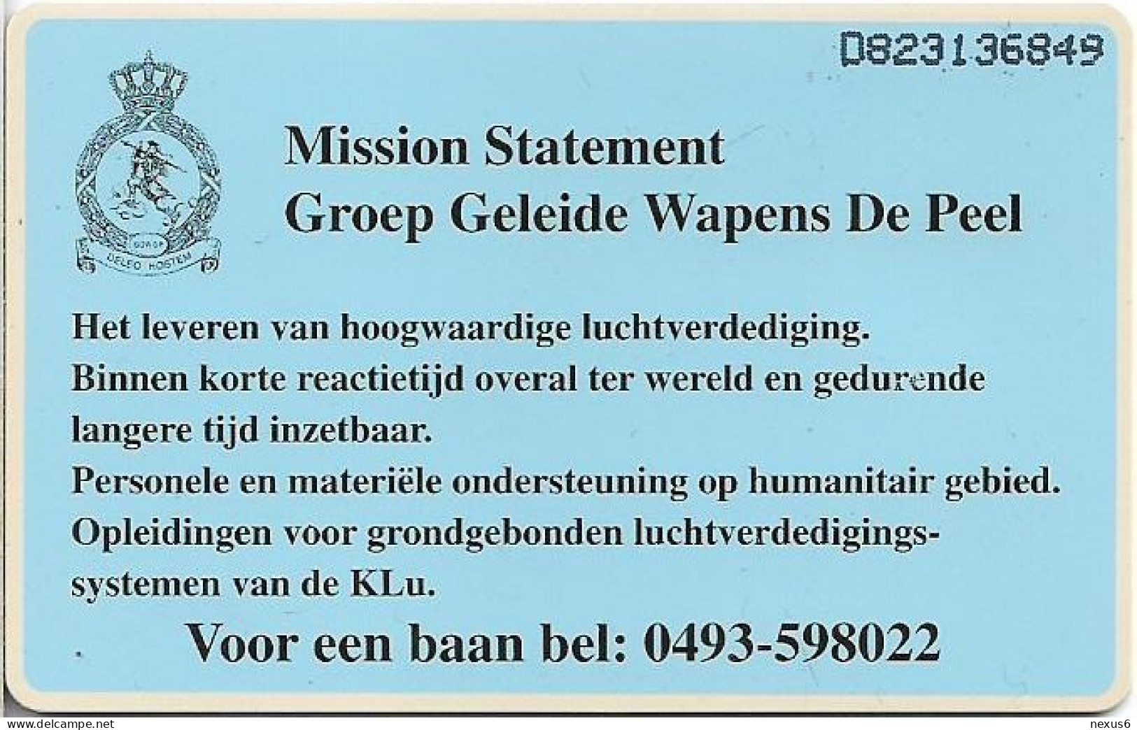Netherlands - KPN - Chip - CRD677-01 - Koninklijke Luchtmacht GGW De Peel 1 (Reverse 6 Lines), 1999, 5ƒ, 1.000ex, Mint - Privées