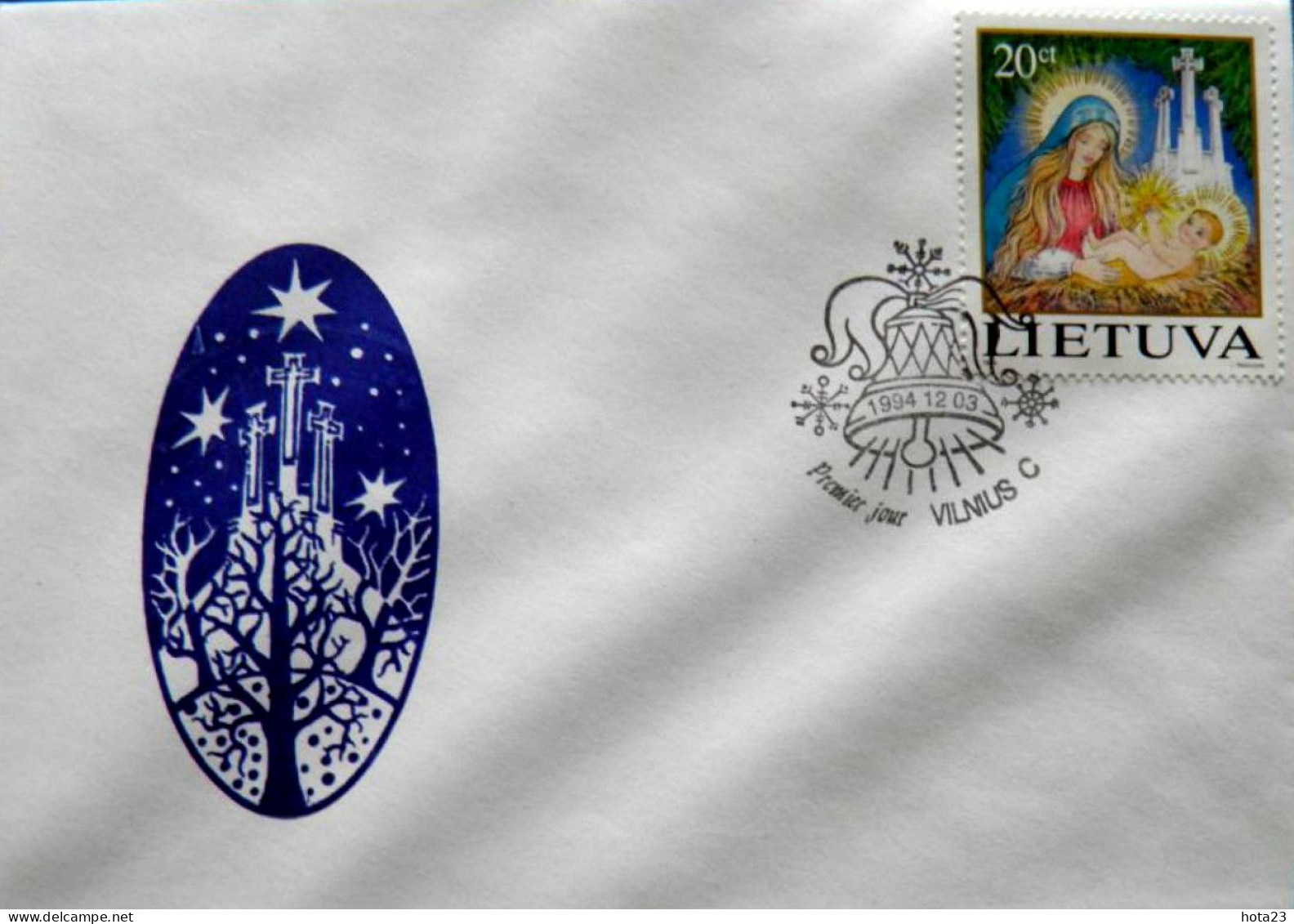 (!) LITHUANIA 1994 THE BIRTH OF JESUS ,Christmas Noel Bell - Mi.572 FDC - Litauen