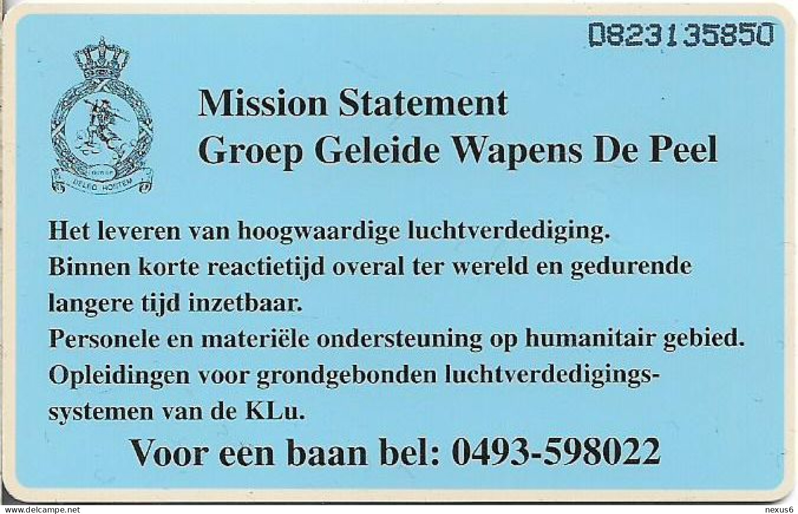 Netherlands - KPN - Chip - CRD677-02 - Koninklijke Luchtmacht GGW De Peel 2 (Reverse 6 Lines), 1999, 5ƒ, 1.000ex, Mint - Privadas