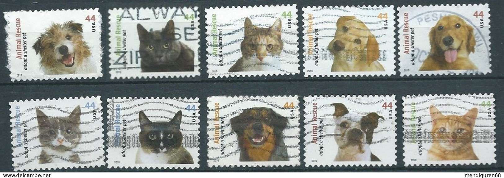 VERINIGTE STAATEN ETATS UNIS USA 2010 ANIMAL RESCUE ADOPT SET 10V USED SC 4451-60a YT 4272-81 MI 4611-20 SG 5038-47 - Oblitérés